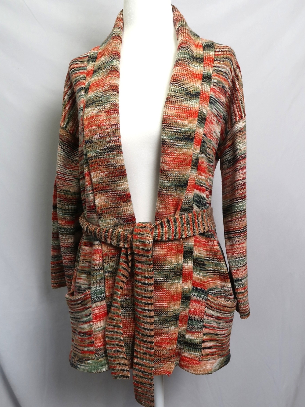 Multicolor Belted Open-Front Women’s Cardigan Sweater